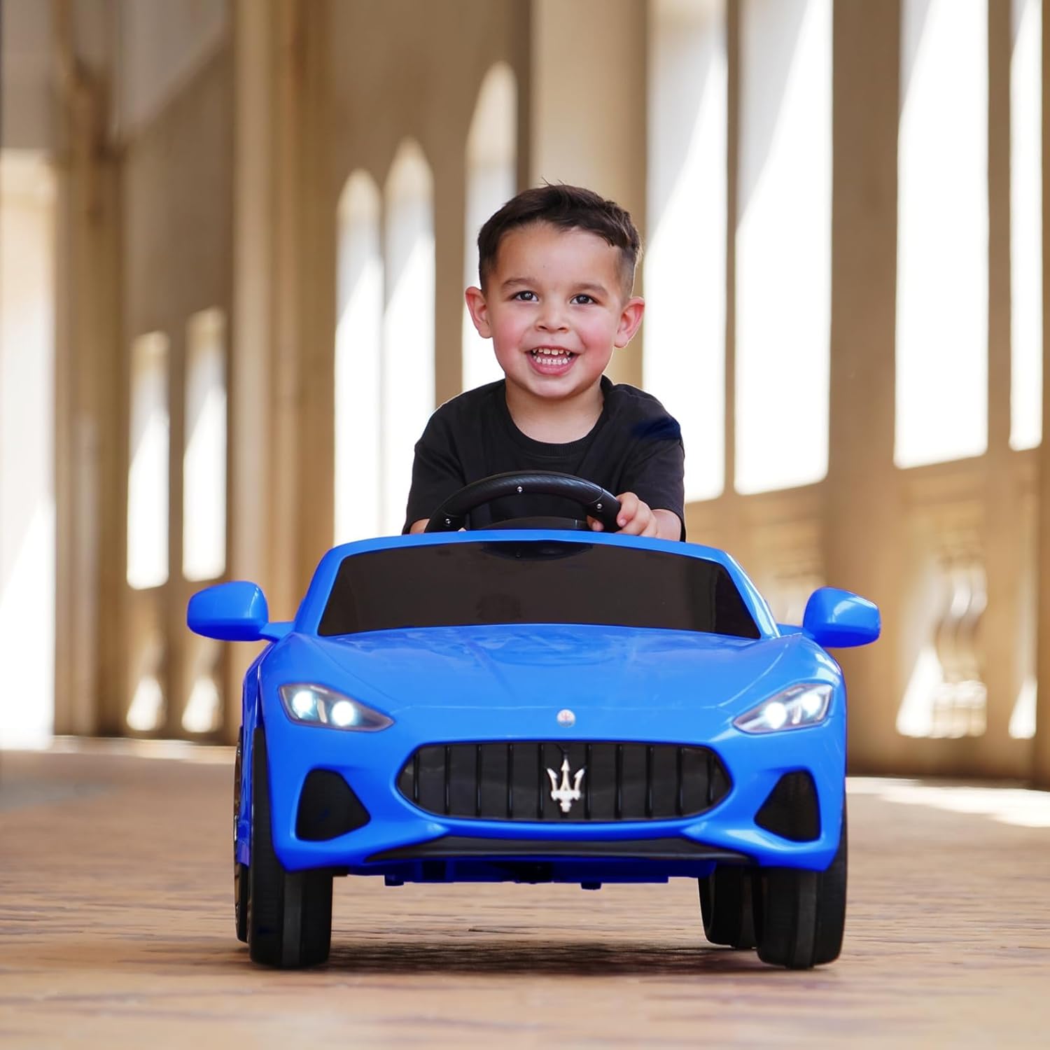 Joywhale 12V Kids Ride on Car Licensed Maserati Battery Powered Electric Vehicle for Ages 3-6, with 2.4G Remote Control, Metal Suspension, Safety Belt, Bright Headlights, Music & FM, Blue
