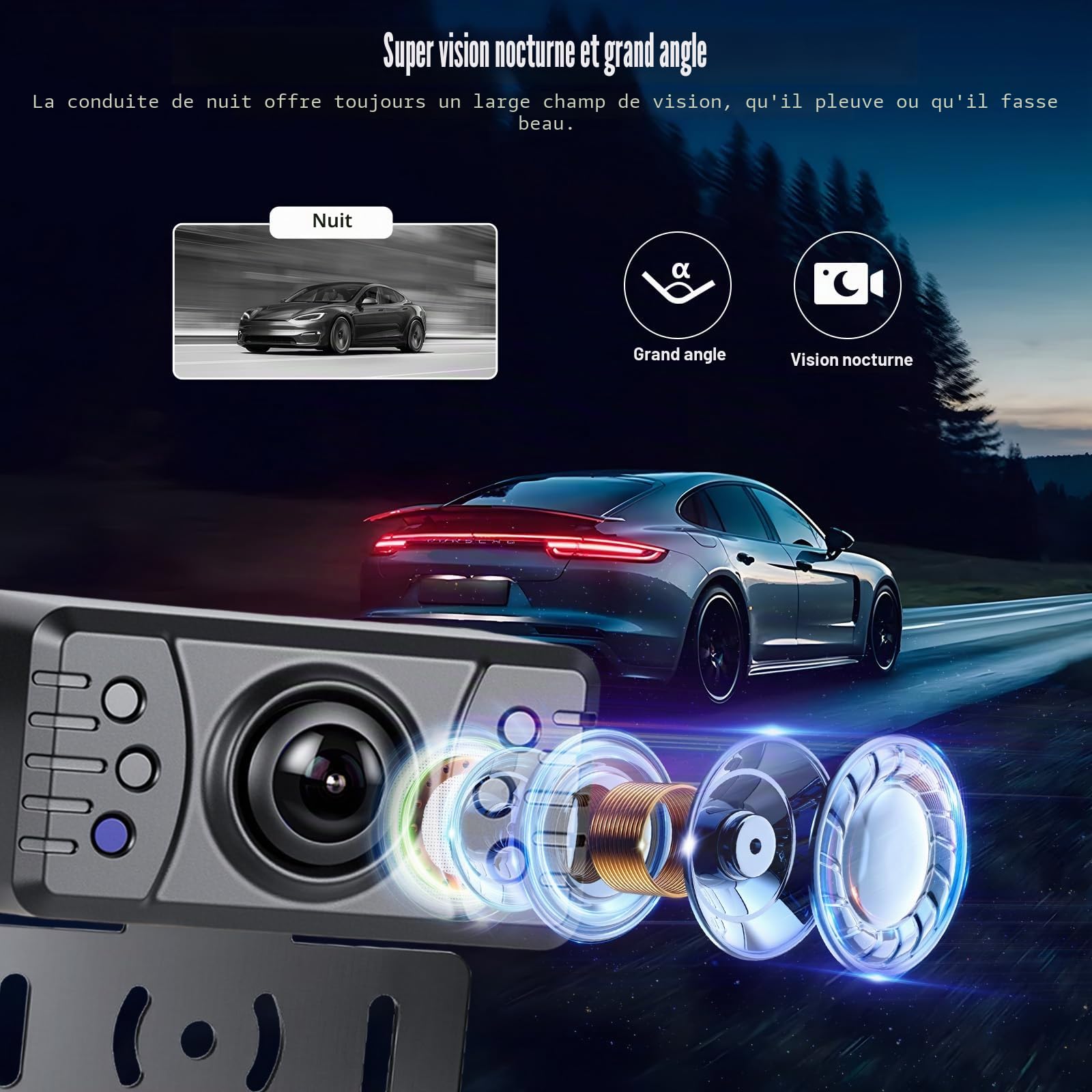 Caméra de Recul CAMECHO sans Fil 4.3 Pouces IP68 Étanche Vision de Nuit Grand Angle avec Écran TN Moniteur pour Tous Les Modèles, 12V à Haute Performance
