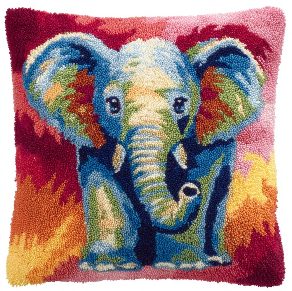FWRTYCB Latch Hook Kits for Adults,Baby Elephant Pillow Sofa Cushion
