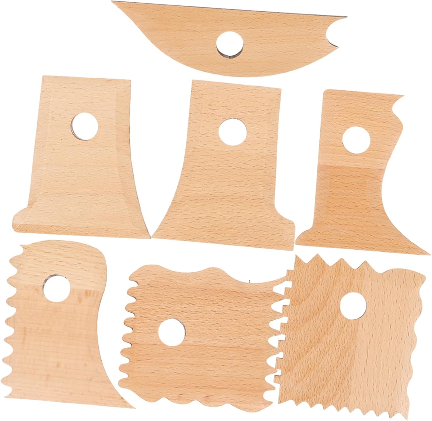 HOMSFOU 7pcs Pottery Sculpting Tool Set Wooden Clay Sculpture Kit for Carving Smoothing and Scraping Polymer Clay Crafts