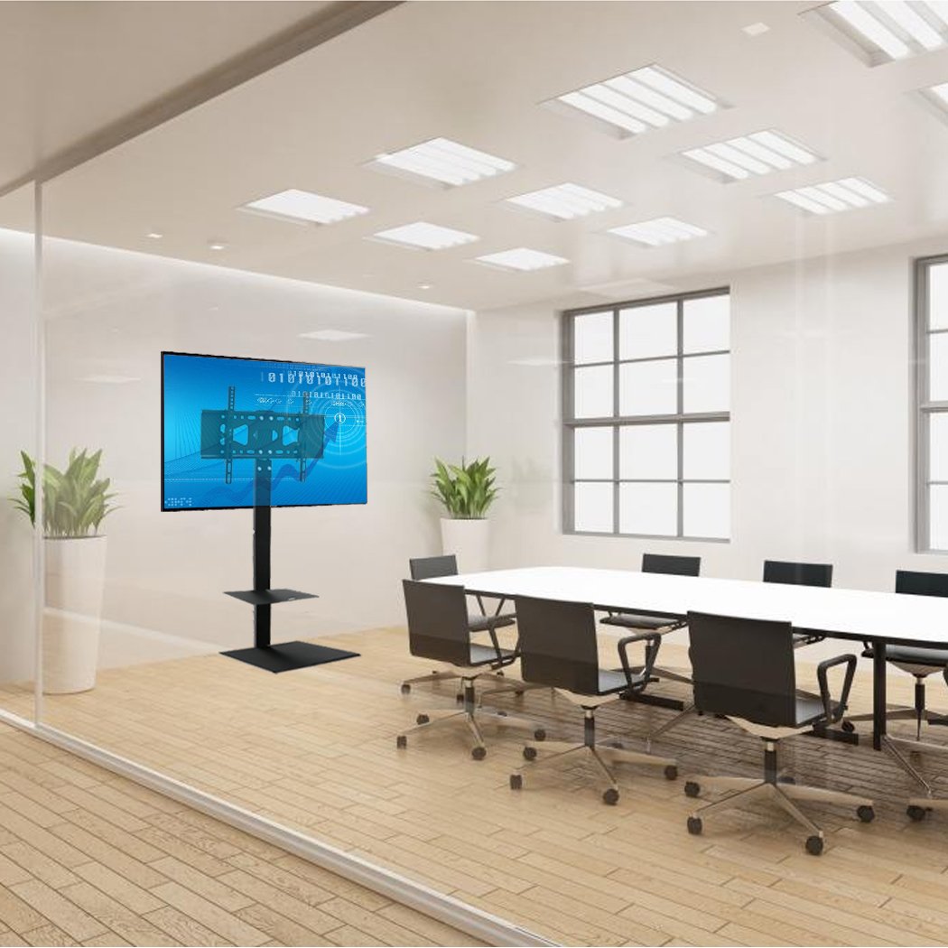 unho Soporte TV Pie, Soporte para TV de Suelo 32"-65" Inclinable y Giratorio de 15˚ Altura Ajustable con 2 Estantes de Metal para Pantalla LED LCD Plasma Carga Máx 30kg VESA 600x400