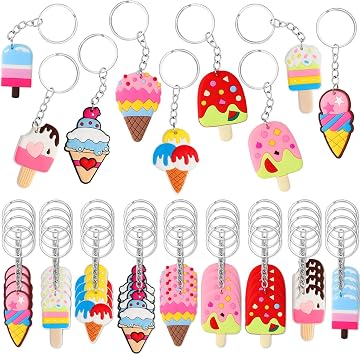 BLMHTWO 36PCS Ice Cream Keychain, Ice Cream Party Favors Key Charms Summer Cute Keychain Bulk Sweet Birthday Party Decorations for Women Men Summer Theme Accessories Supplies