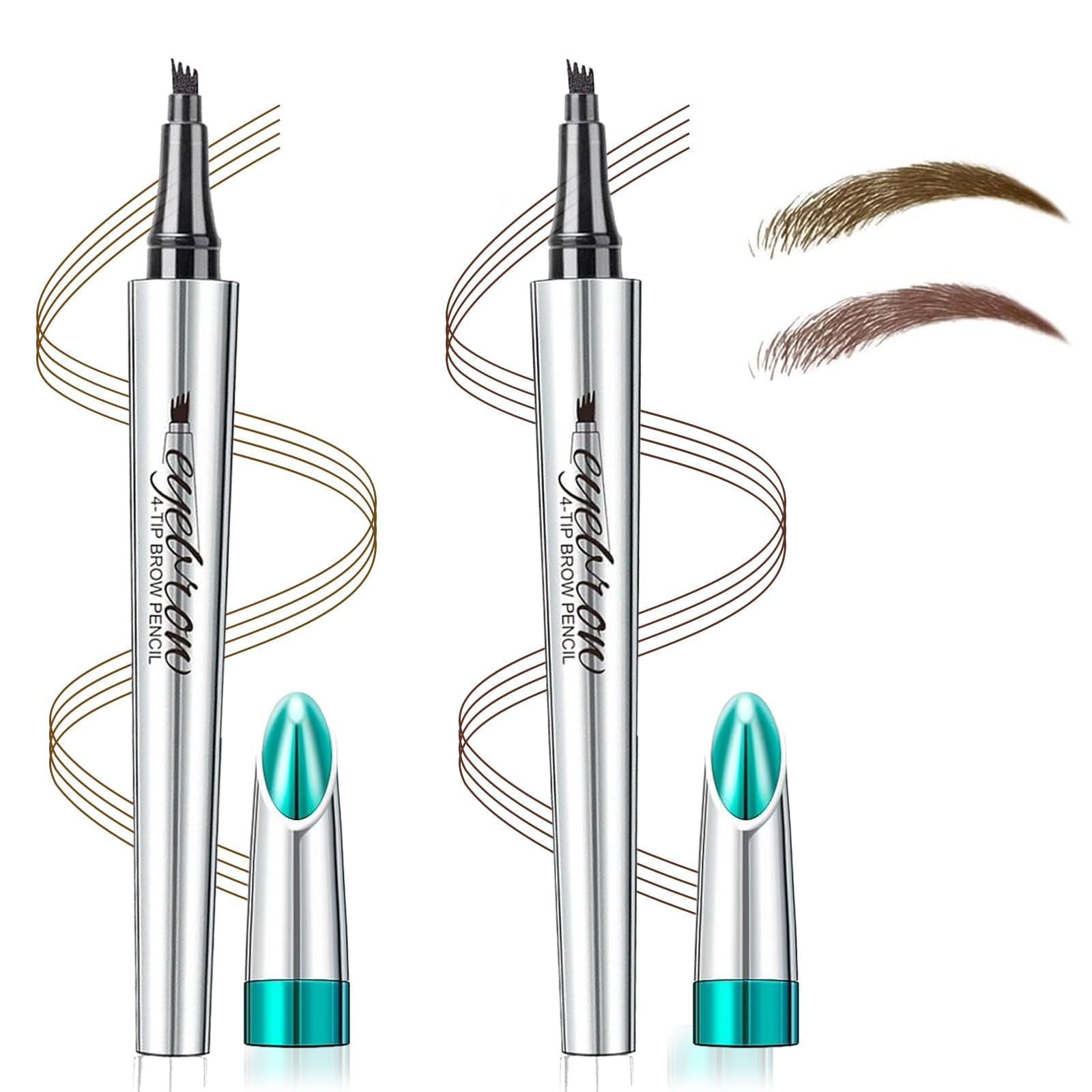 Eyebrow Pencil, 2 PCS 3D Waterproof Microblading Eyebrow Pen 4 Fork Tip Tattoo Pencil, Microblading Eyebrow Pen,Suitable for Beginners to Quickly Create Natural Eyebrows (Light Brown/Dark Brown)