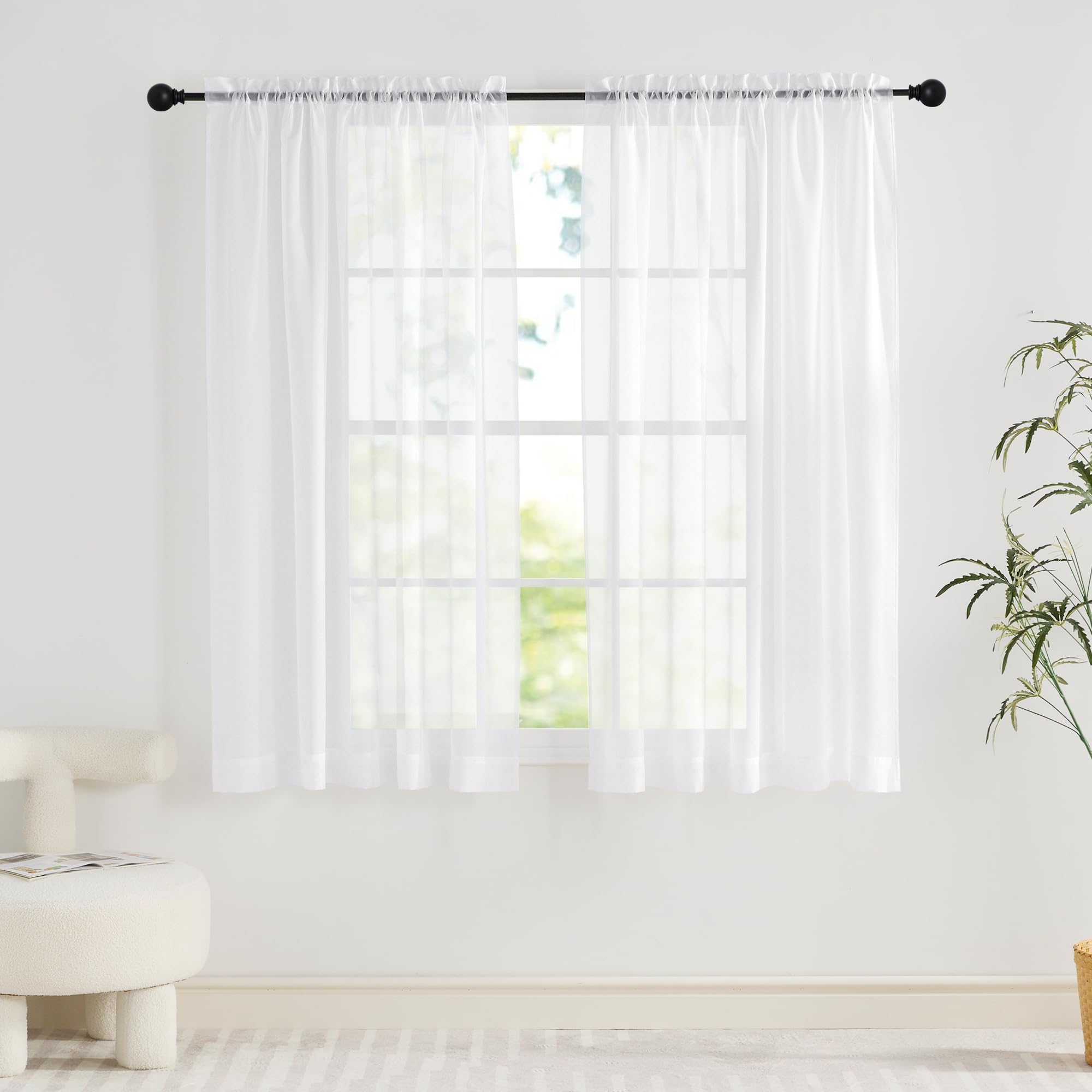 PONY DANCE White Net Curtains for Windows 63 Drop - Slot Top Voile Curtains, Semi Transparent Sheer Panels for Kitchen Living Room, 54x63 Inches (137x160cm), 2 Panels โ image 1