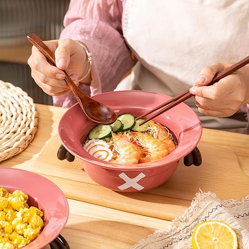 Miniatura 4 de Cuenco de ramen con sombrero de paja (cuenco de cerámica + cuchara de madera + palillos) para los fanáticos del anime