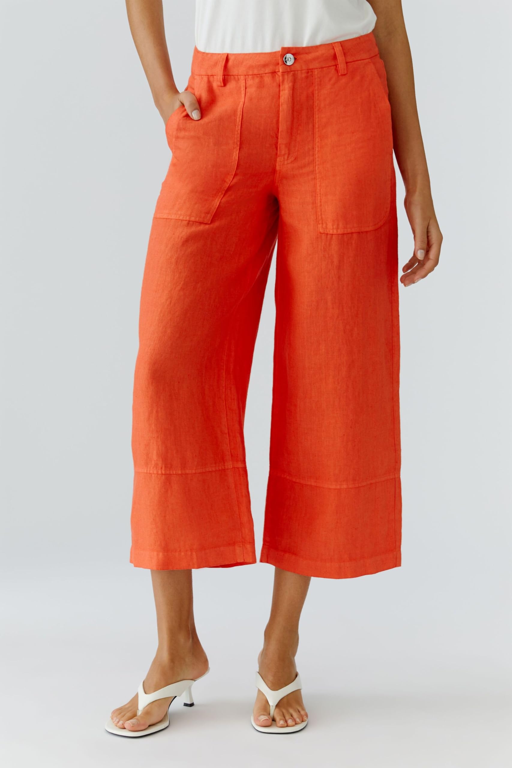 Oui Damen Leinen Hose Straight fit Uni