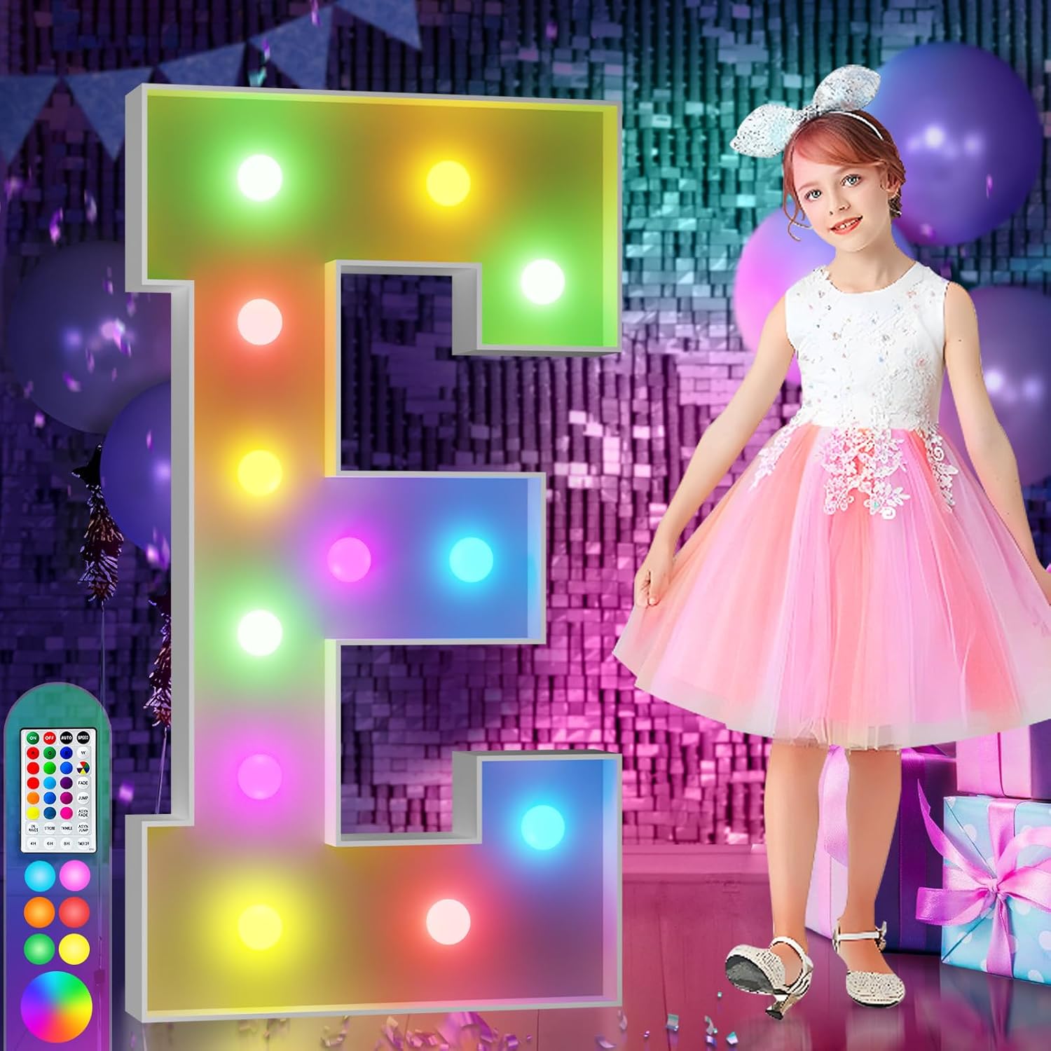 imprsv 4FT Colorful Marquee Letters E, 18 Colors Large Light up Letters Alphabet Sign with Remote, Large Marry Me Sign, Birthday Party Decorations Anniversary Wedding Decoration