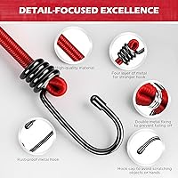 Vista 4 de 24 cuerdas elásticas de alta calidad resistentes al aire libre, cuerdas elásticas con ganchos en un tarro de almacenamiento que incluye 10, 18, 24