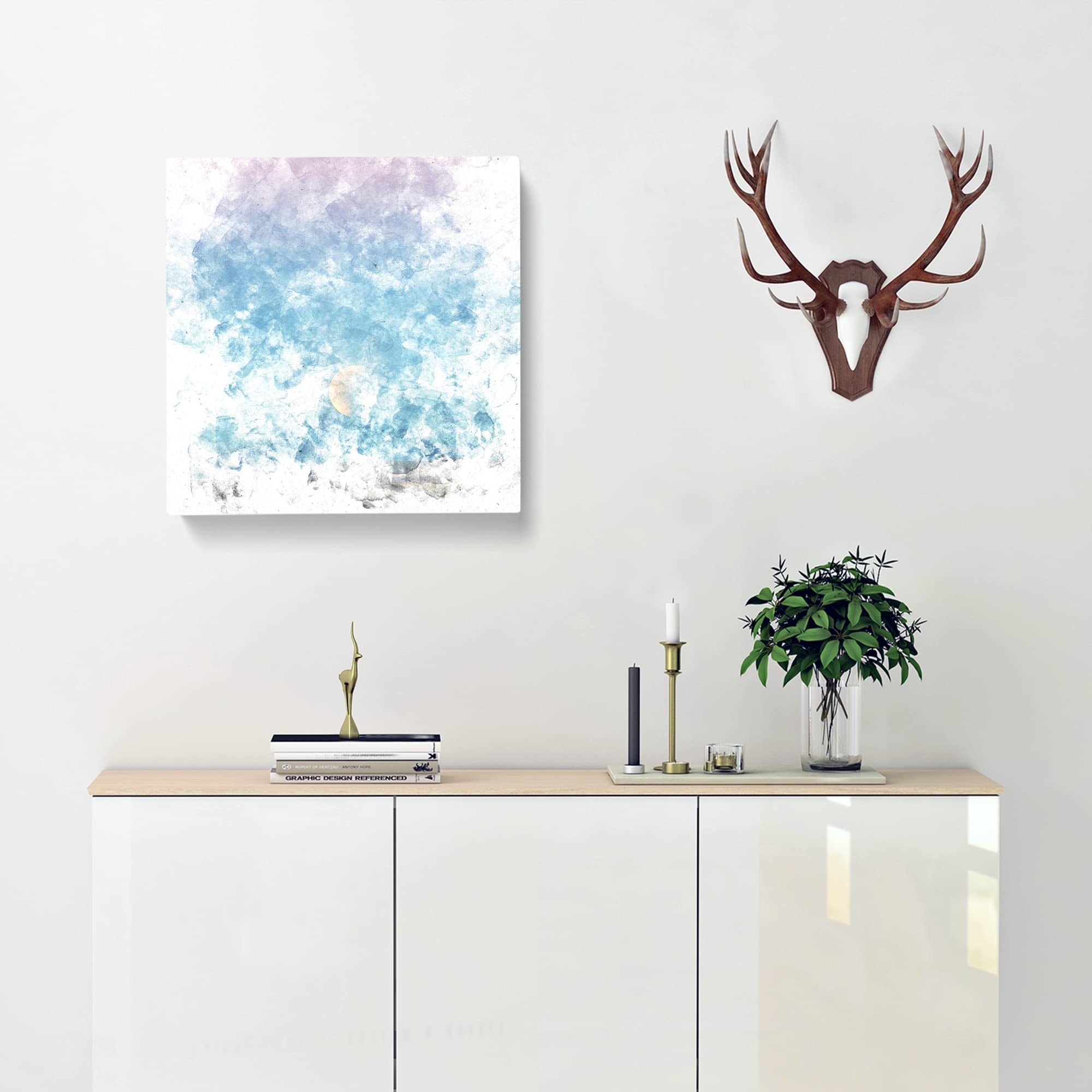 Super Blue Blood Moon Eclipse Watercolour Canvas Print, Mixed, 35L x 35W cm - Image 2