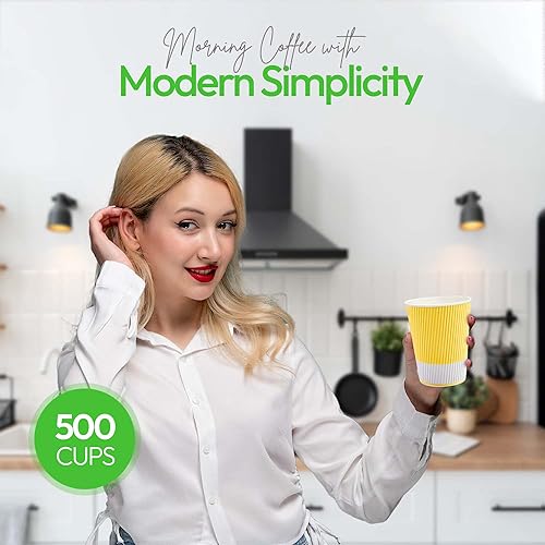 Vista 366 de Vasos de café de papel aislado de pared corrugada, 8 oz, Anaranjado