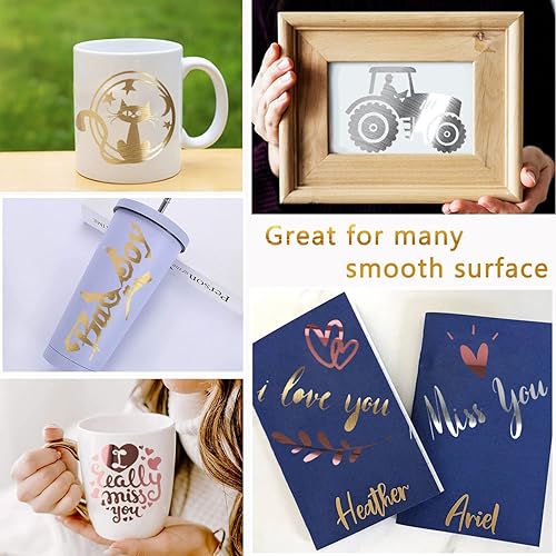 Vista 6 de Prime Vinyl Vinilo permanente, vinilo dorado cepillado compatible con máquina de corte, rollo adhesivo metálico de 12 pulgadas x 10 pies para tazas