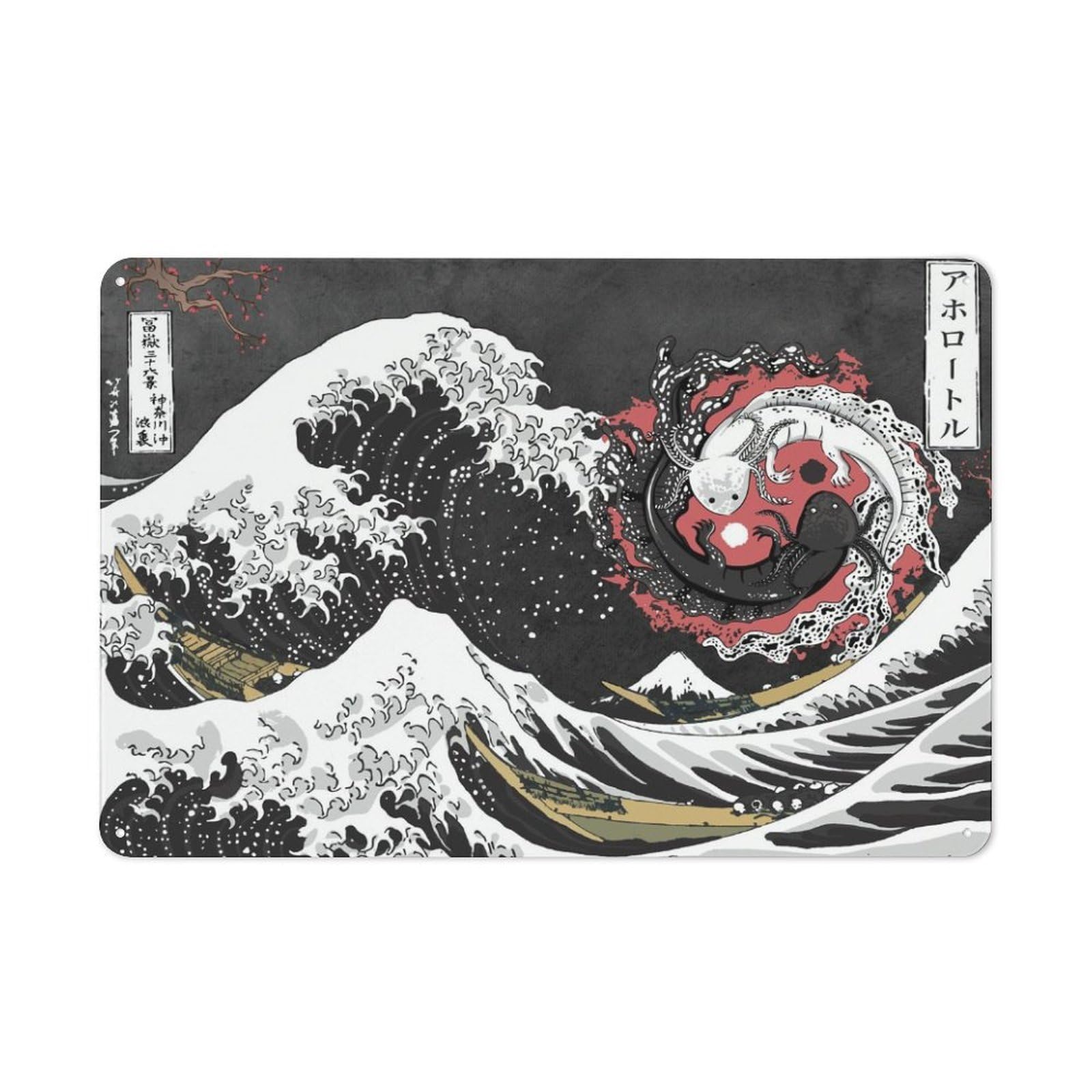 Junmoney Style-14 Workshop Style Garage Metal Sign 20X30cm Featuring Yin And Yang Axolotls, Industrial Wall Art For Workshop, Basement, Shed Or Games Room