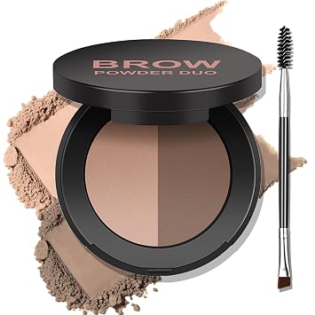 2 Colors Eyebrow Powder Duo, Chocolate Eyebrow Palette for Define & Filling Natural Brows, Long Lasting Blending Easily Eye Brow Powder for Women with Brush, Compact Eyebrow Kit with Mirror