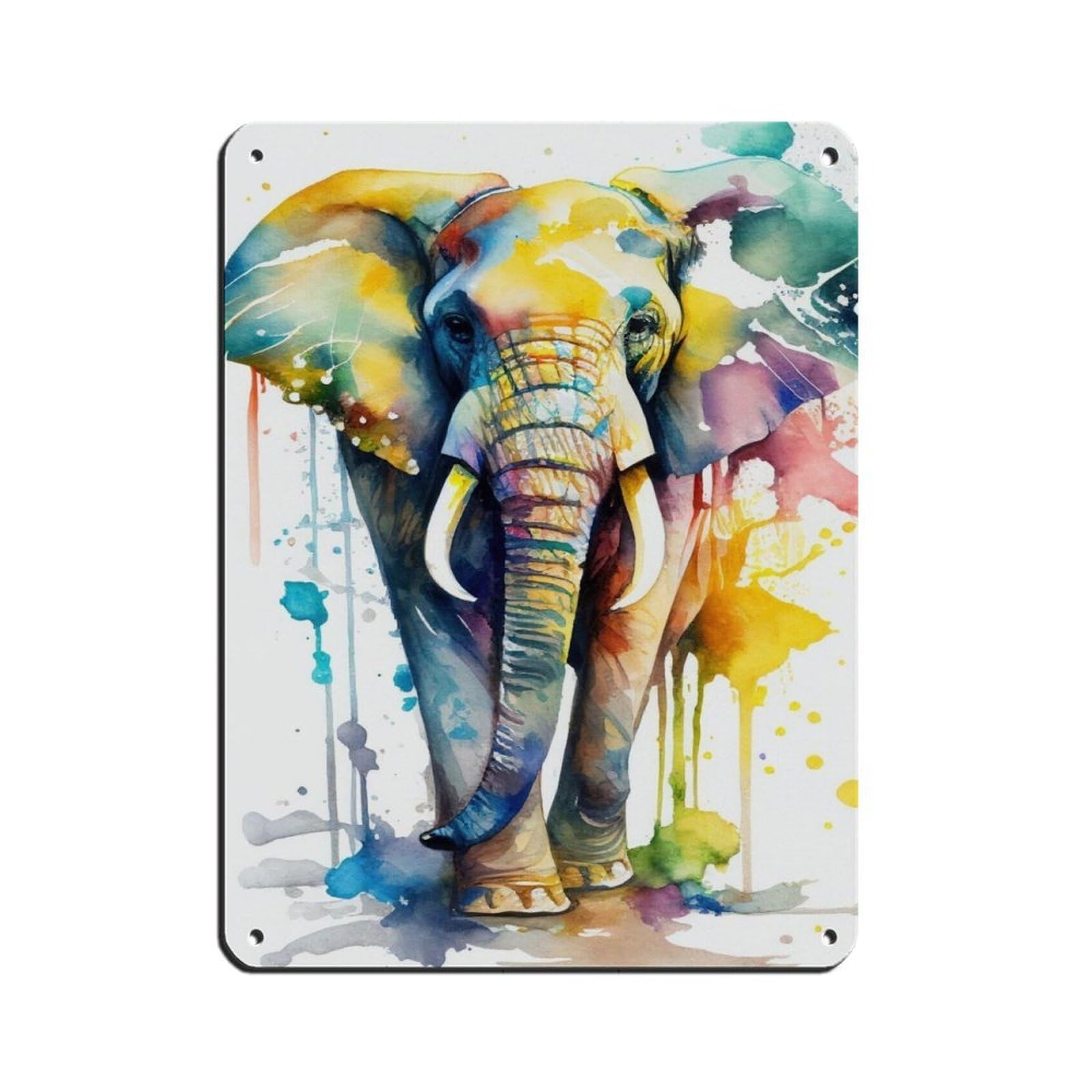 Lxwnze 30L X 40W Cm Watercolour Elephant Portrait Poster Tin Sign Vintage Metal Pub Club Cafe Bar Home Wall Art Decoration Poster Retro 12X16inch(30X40cm)