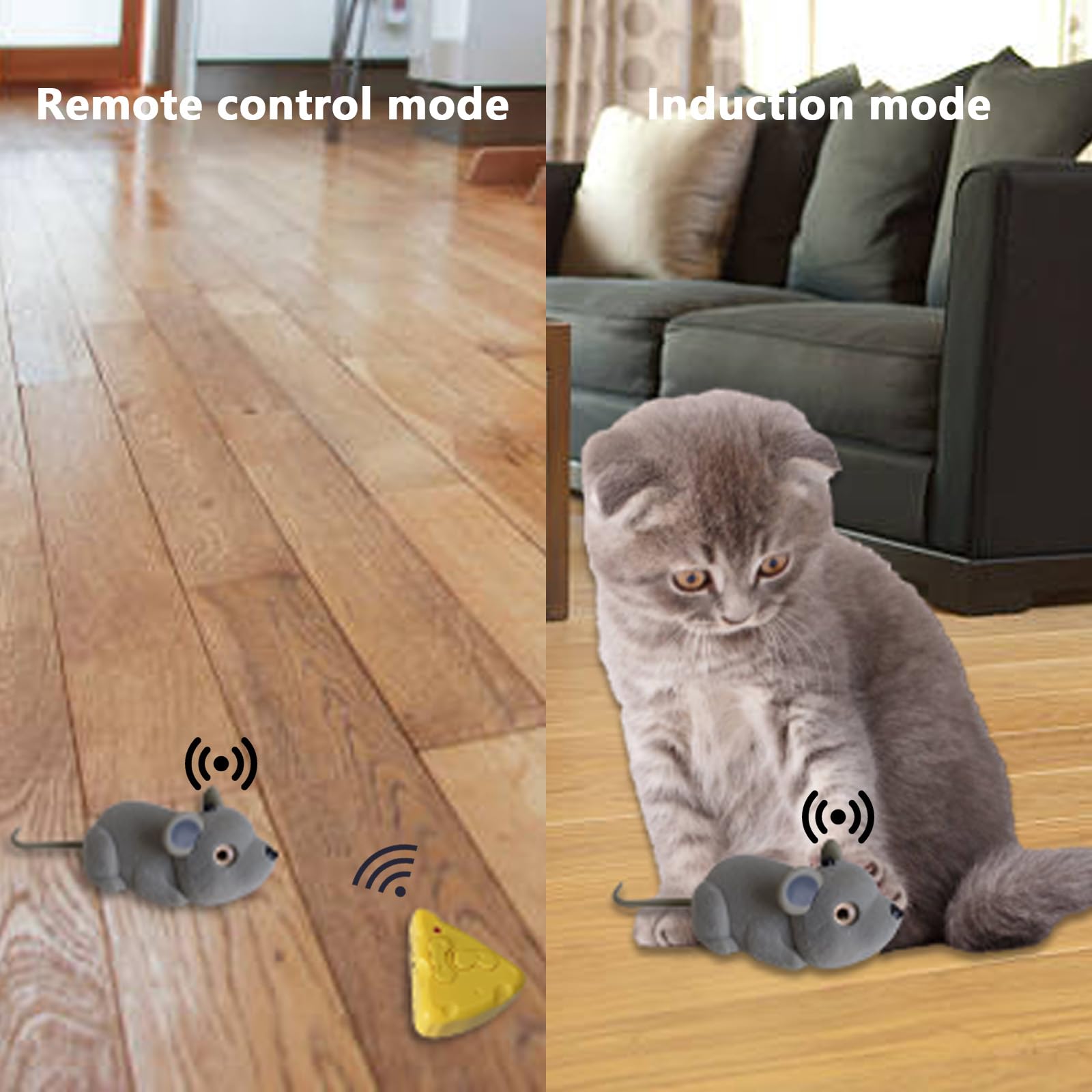 Juguete Ratón de Peluche, Juguete de Rata Automático con Control Remoto, Juguete Electrónico Realista para Gatos, Imita el Presas Reales, Raton Juguete Gato Interactivo para Gatos, USB Recargable