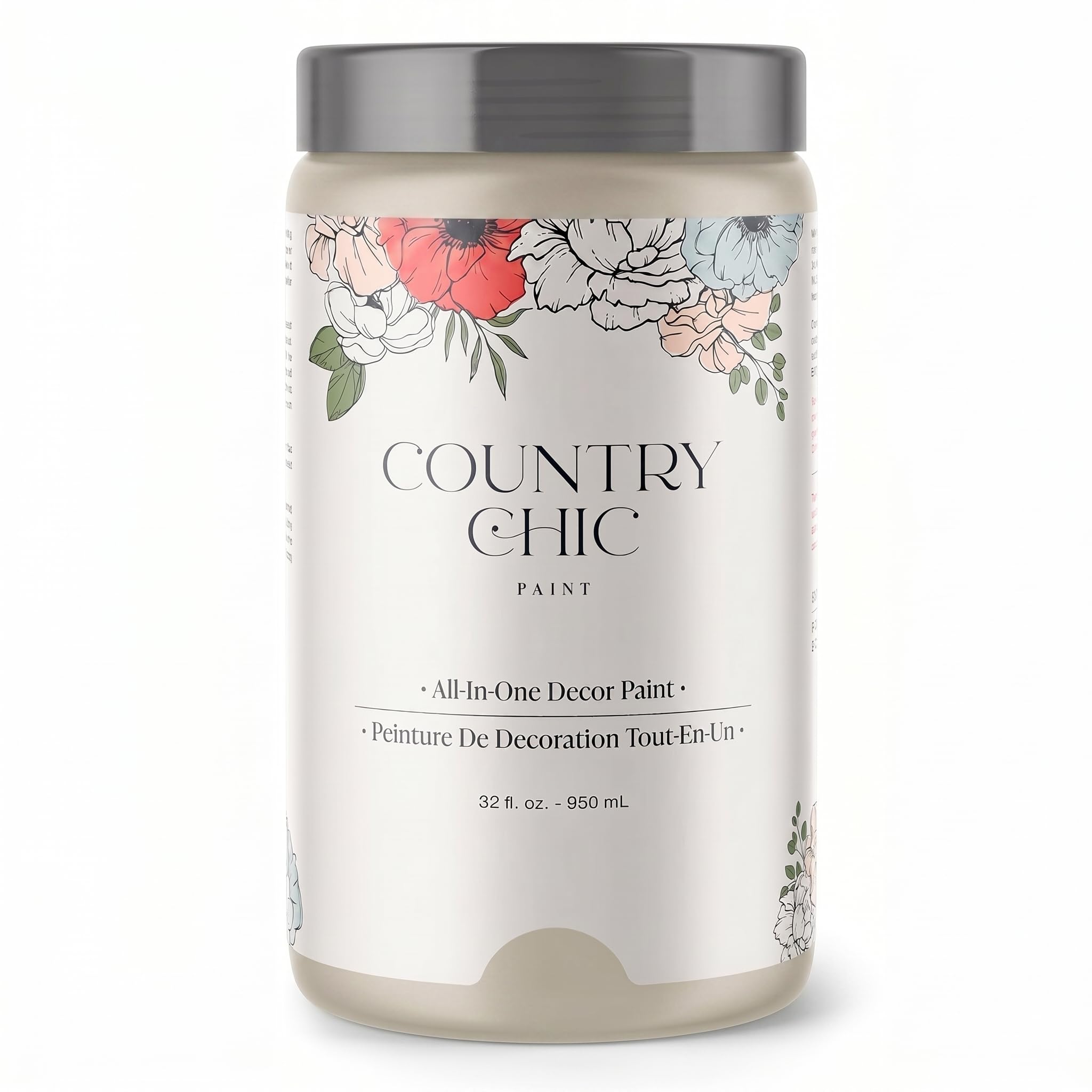 Country Chic All-in-One Chalk Paint for Furniture, Cabinets, Home Decor, Eco-Friendly, Matte Finish, Built-In Primer &amp; Top Coat for Wood, Metal - Spring Fog (Beige) quart (32oz)