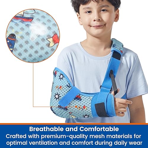 Miniatura 9 de Cabestrillo de hombro para niños con correa de cintura, soporte inmovilizador para brazo roto, clavícula, codo, muñeca (versión cómoda, derecha, XS,