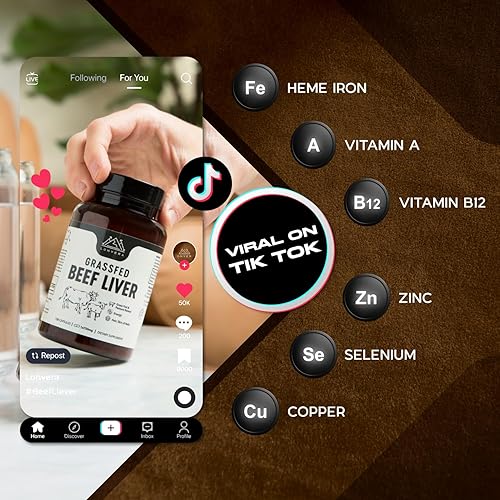 Miniatura 8 de Suplemento de hígado de res alimentado con pasto  3000 mg de órganos desecados liofilizados  Fuente de nutrientes para articulaciones, huesos,