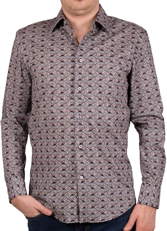 Amazon コトンドゥ Cotondoux ビジネスカジュアル メンズシャツ 長袖 柄シャツ ブラック 黒 デザインシャツ ブランド M01ad1860zebra 38 シャツ 通販