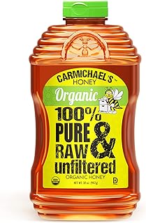 Carmichael’s Organic Honey - Premium Quality, USDA Certified Organic, Unpasteurized, Raw, & Unfiltered Honey - Non-GMO, 10...