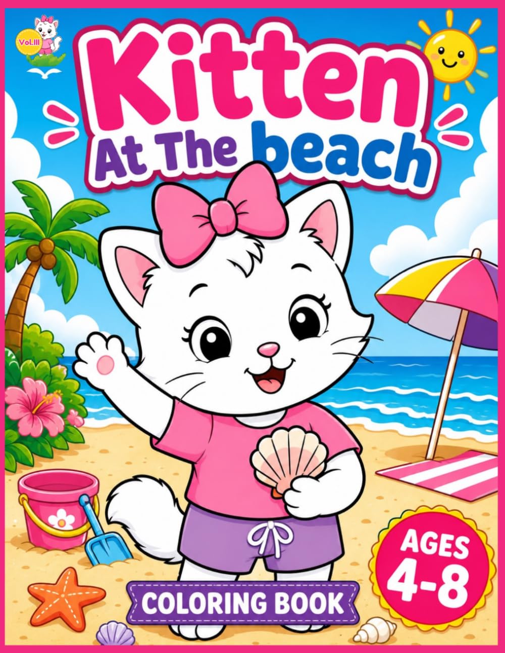 Kitten At The Beach: Fun and Easy Beach Coloring Pages for Kids Ages 4–8 (The Adventures of the Little Cat)