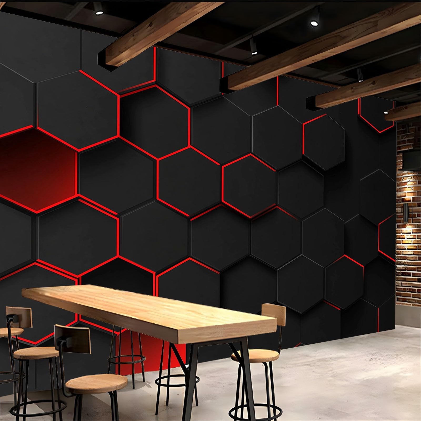 Tapeta do salonu czarno-czerwona geometryczna plastry miodu 250 x 175 cm fototapeta moda dekoracja ścienna plakat 3D tapeta ścienna, do sypialni, biura, pokoju dziecięcego