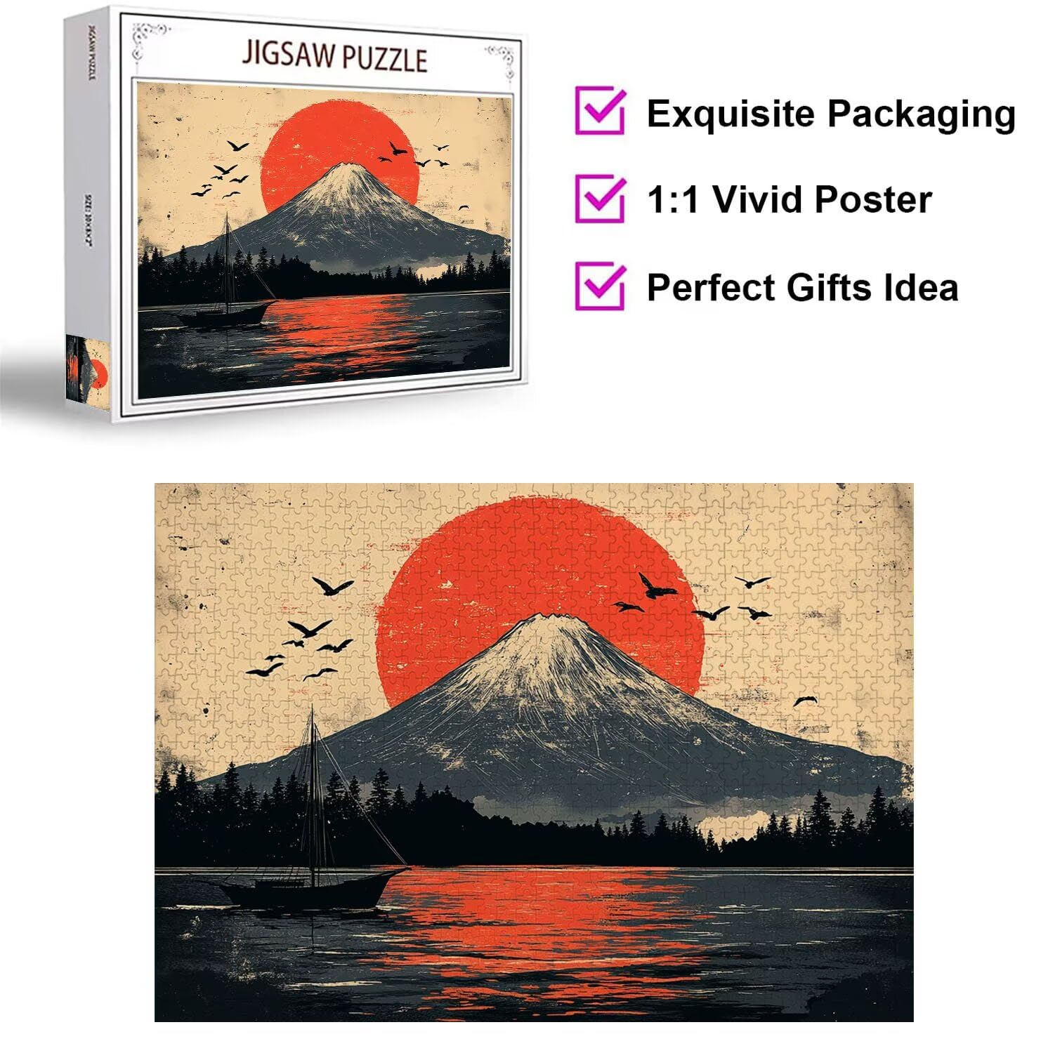 Puzzle 1500 sztuk Zachód słońca Trudne drewniane puzzle, n-466 | Niemożliwe wyzwanie, inteligentna gra zręcznościowa, gry logiczne dla całej rodziny, zaśnieżone góry