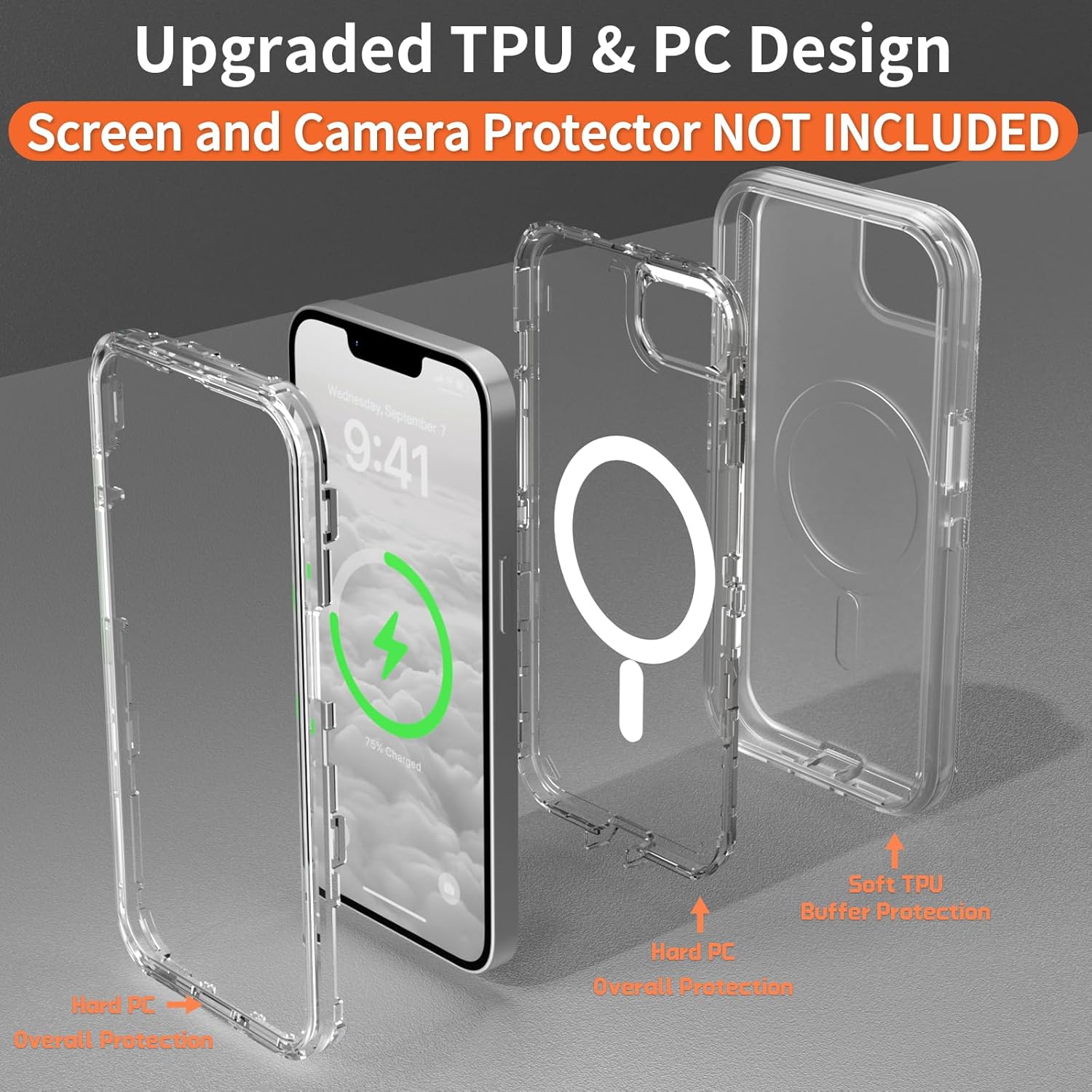 for iPhone 16e Case, Compatible with MagSafe, Heavy Duty Shockproof Protection Phone Cases, Anti-Drop, Dual Layer Transparent Magnetic Phone Case for iPhone 16e, 6.1", Clear - Image 5
