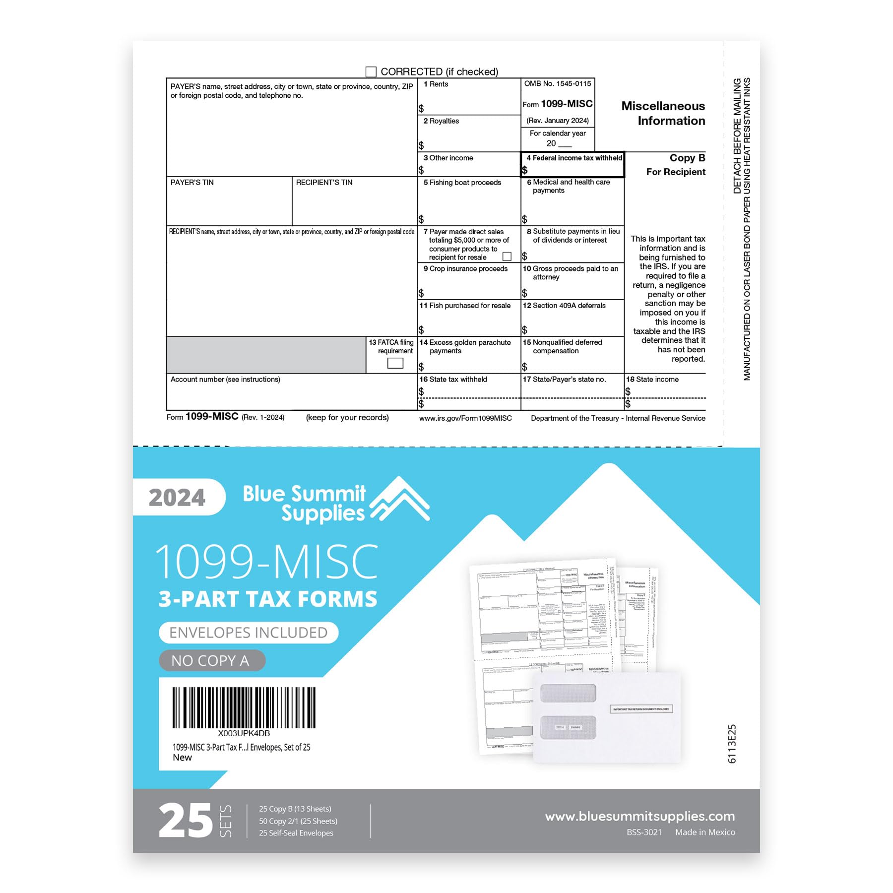 Summit Order Form 2024 Blue Summit Supplies 1099-MISC 5-Part Tax Form Bundle, With Self ...