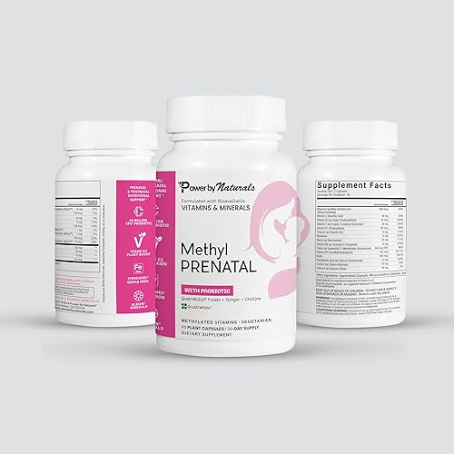 Miniatura 8 de Power By Naturals - La mejor vitamina prenatal de metilo con probióticos, folato de metilo, B12 metilado, el embarazo de hierro debe tener