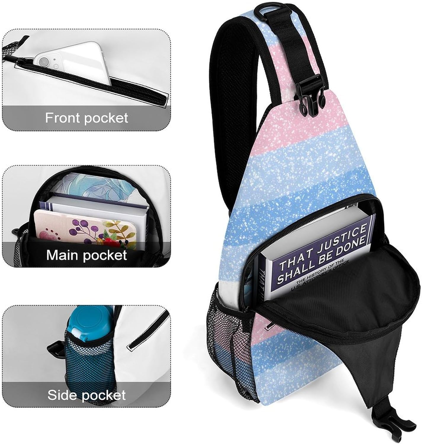 Transgender Flag Men Crossbody Sling Backpack Chest Bag | Travel Fanny Pack,Hiking Daypack,Print Shoulder Bags