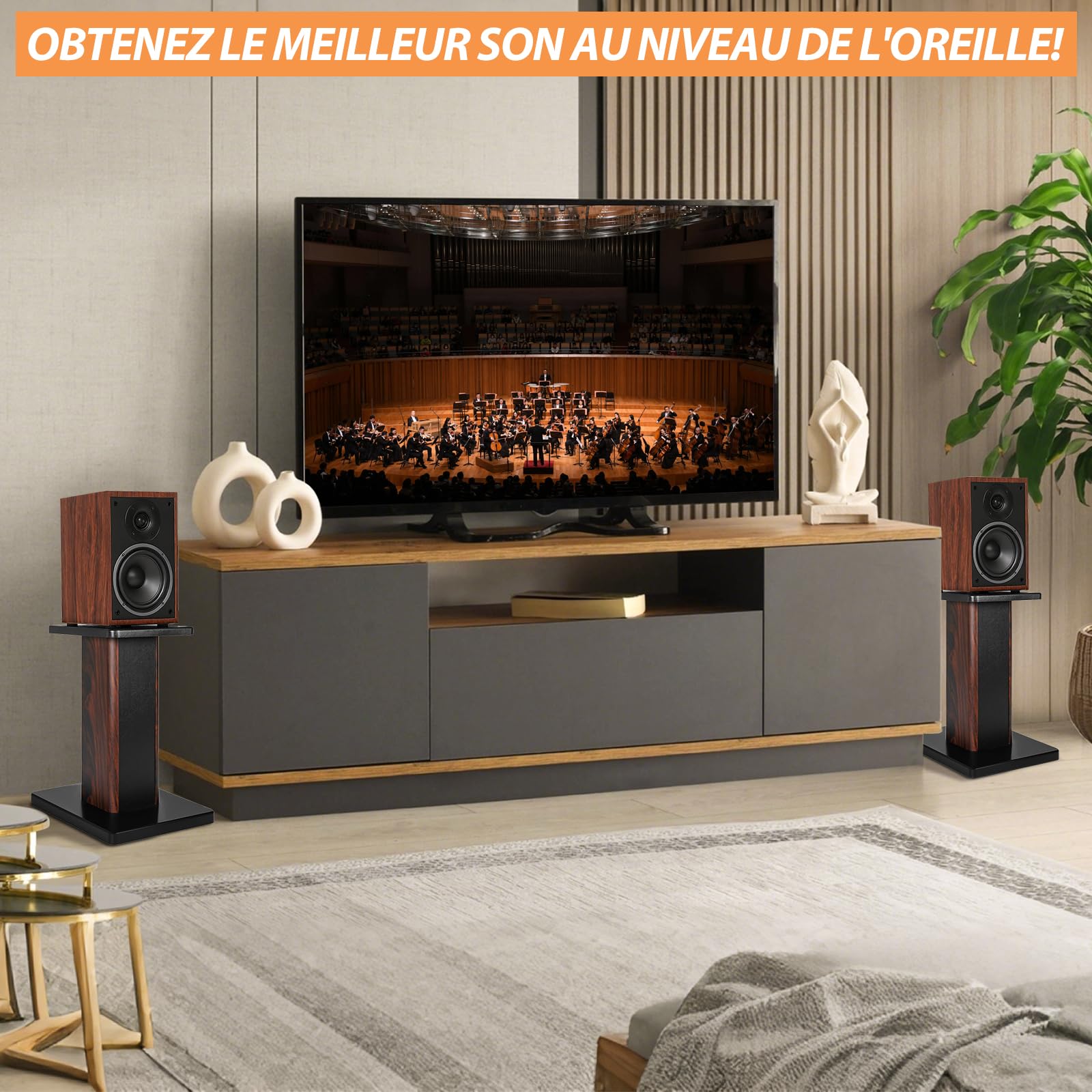 Lot de 2 Supports de Haut-Parleurs Universels en Bois 40CM, Jusqu'à 50KG, Supports d'Enceintes sur Pied pour Home Cinéma, Supports pour Enceintes, Conception Remplie de Sable (40CM)