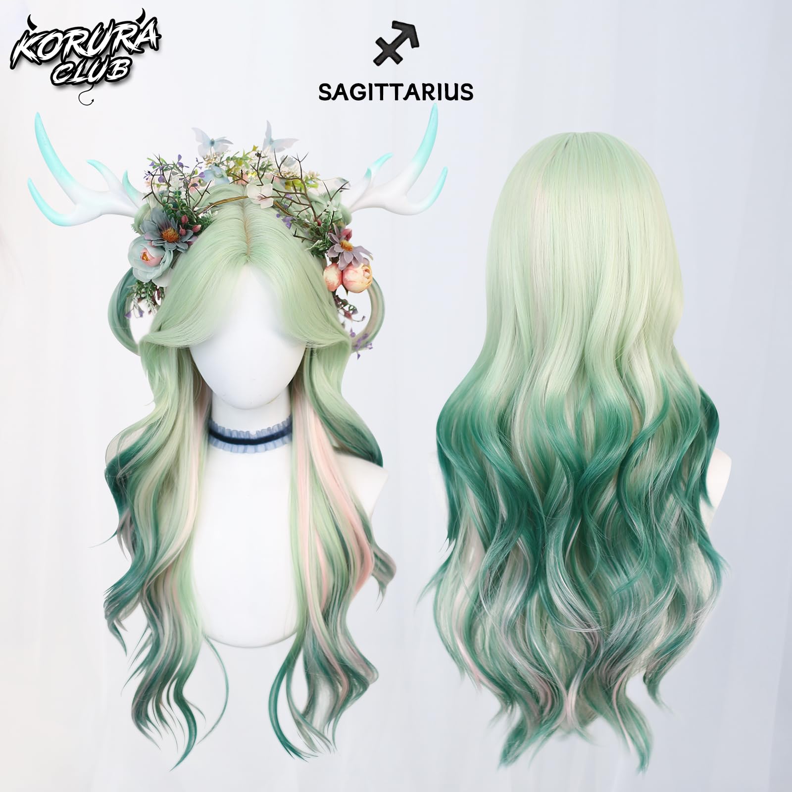 KORURACLUB gradient Wigs cosplay Wig pink and lolita wigs anime wig halloween Wigs for women (No accessories included) (): Sagittarius