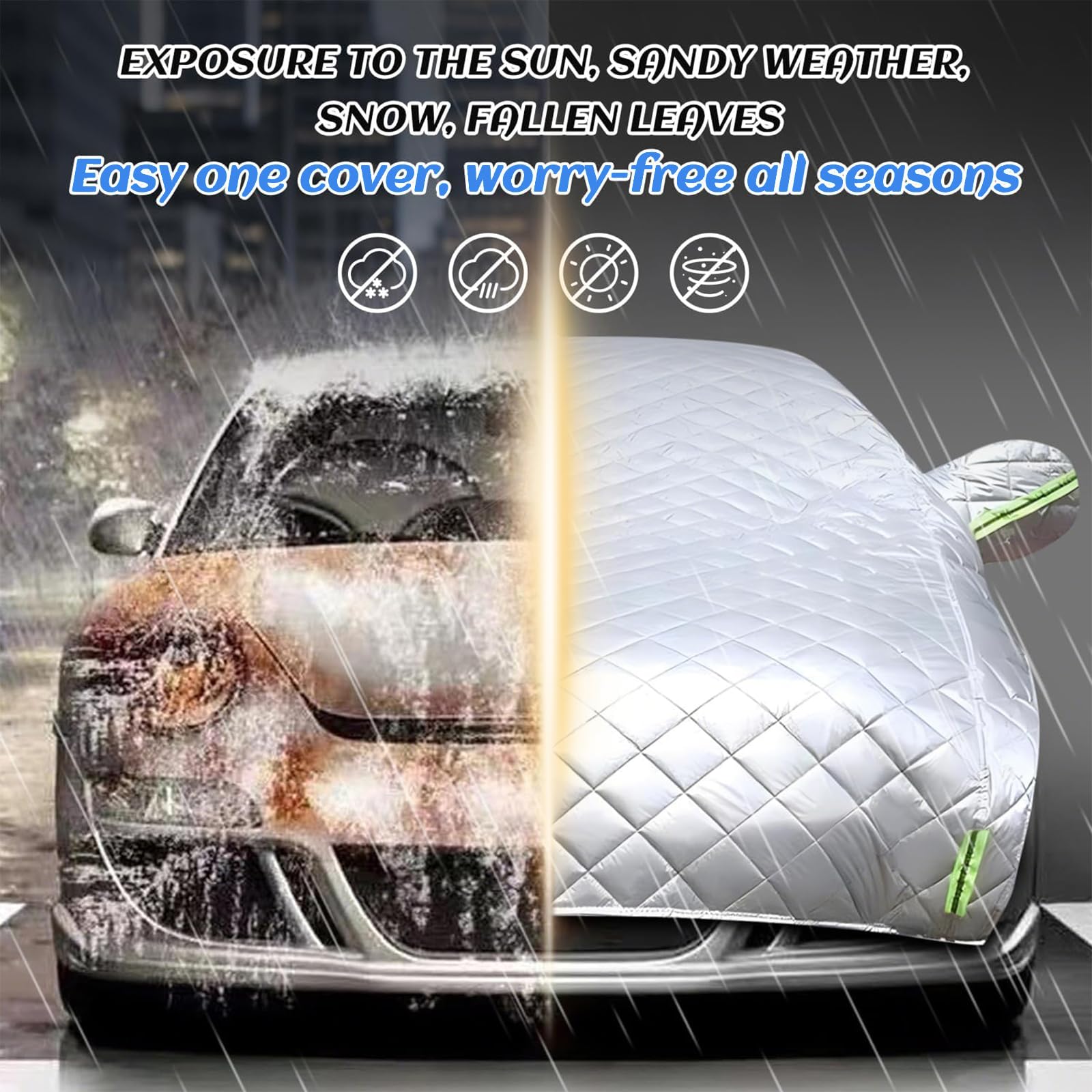 Media Funda Antigranizo para Hyundai Inster (2024-2026) Electric City Car, Funda Coche Exterior Impermeable con Algodón, Protege Techo y Lunetas contra Granizo, Lluvia, Nieve, Rayos UV y Arañazos