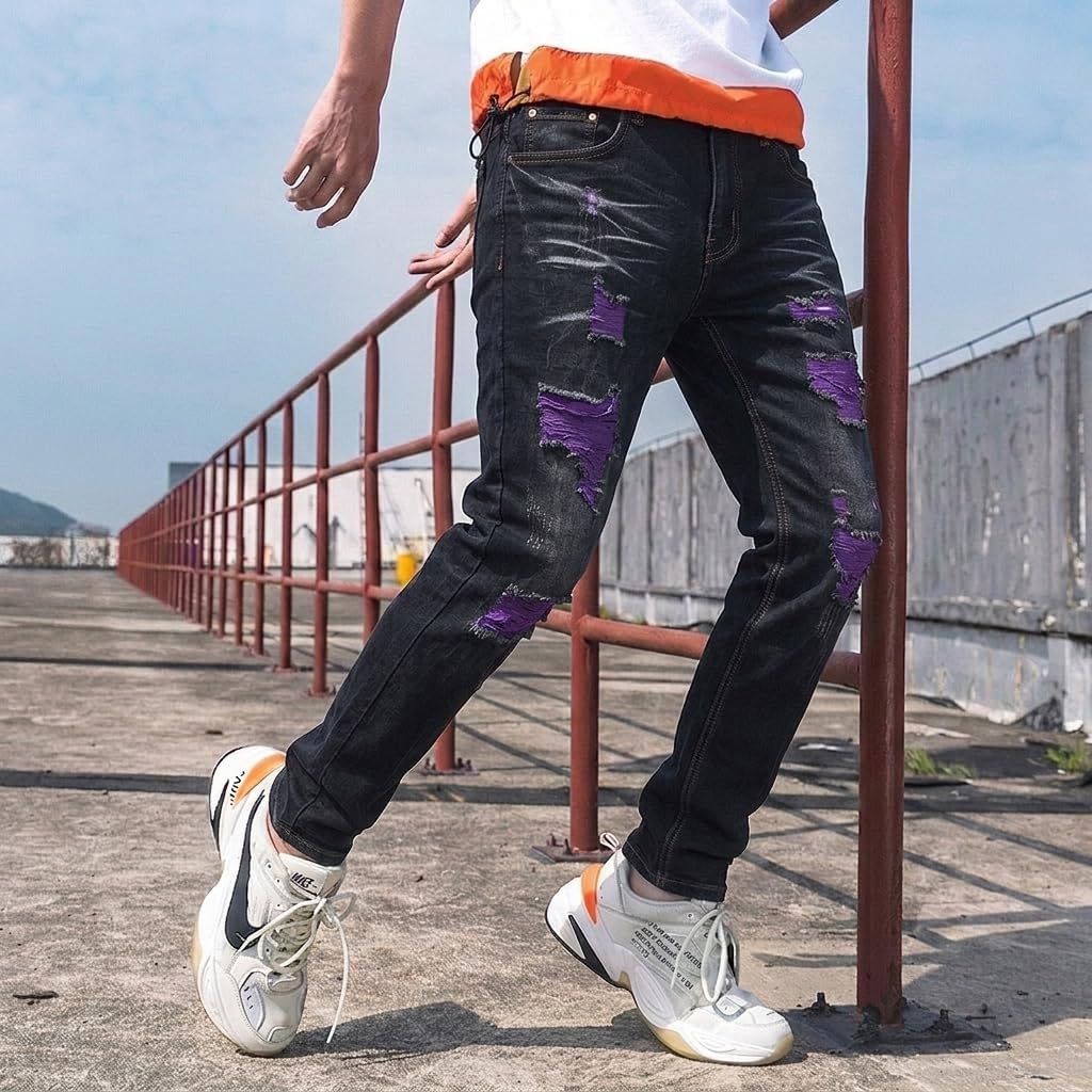 Men's Jeans Ripped Distressed Slim fit Jeans for Men Straight Leg Comfort Flex Jeans Designer Fashion Pants