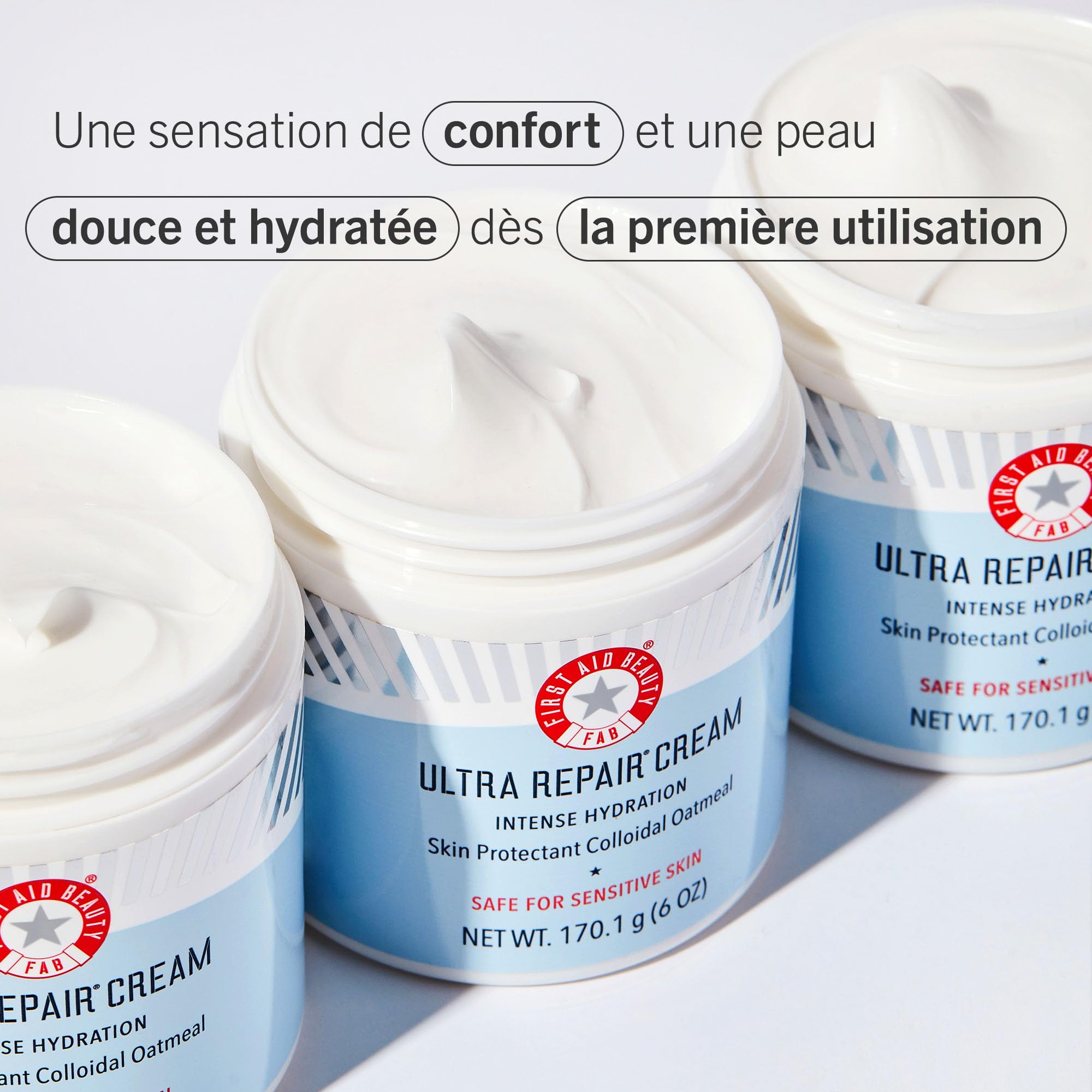 First Aid Beauty FAB, Ultra Repair Cream, Crème Ultra Réparatrice, Crème Hydratante Intensive pour Visage et Corps (170 g), Protège et Restaure la Peau Grasse ou Sensible