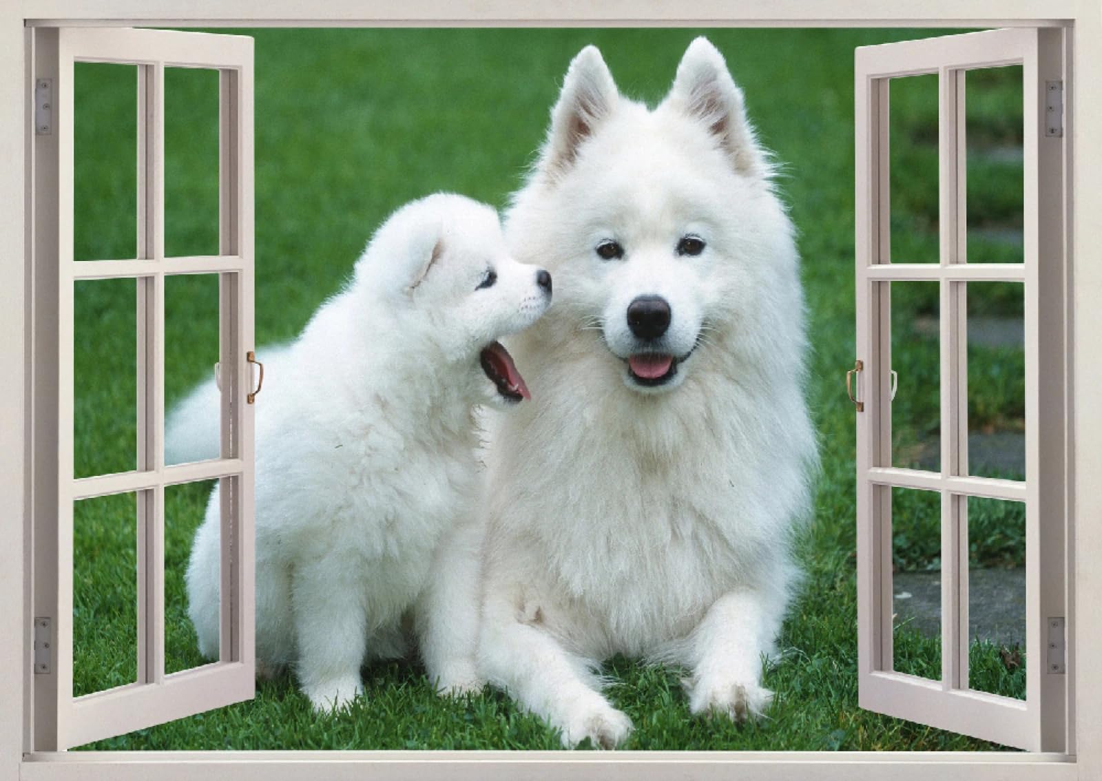 3D Wandtattoo I Wandbild Hundetiergras Wandaufkleber I Wandsticker Durchbruch Poster Fensterblick I Wand Deko Aufkleber für Wohnzimmer Schlafzimmer Küche Türaufkleber 70x122cm