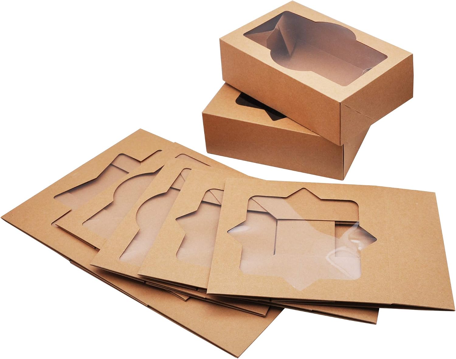 JOYIN 20 PCS Kraft Cardboard Bakery Cookie Boxes Set in 3 Sizes Auto-Popup with Window for Christmas Cupcakes, Cookies, Brownies, Donuts, Truffles Gift-Giving