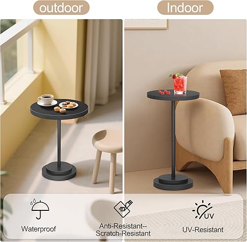 Miniatura 6 de Mesa de bebidas, pequeñas mesas auxiliares de pedestal para espacios pequeños, mesa redonda de madera para martini para exteriores, sala de estar y