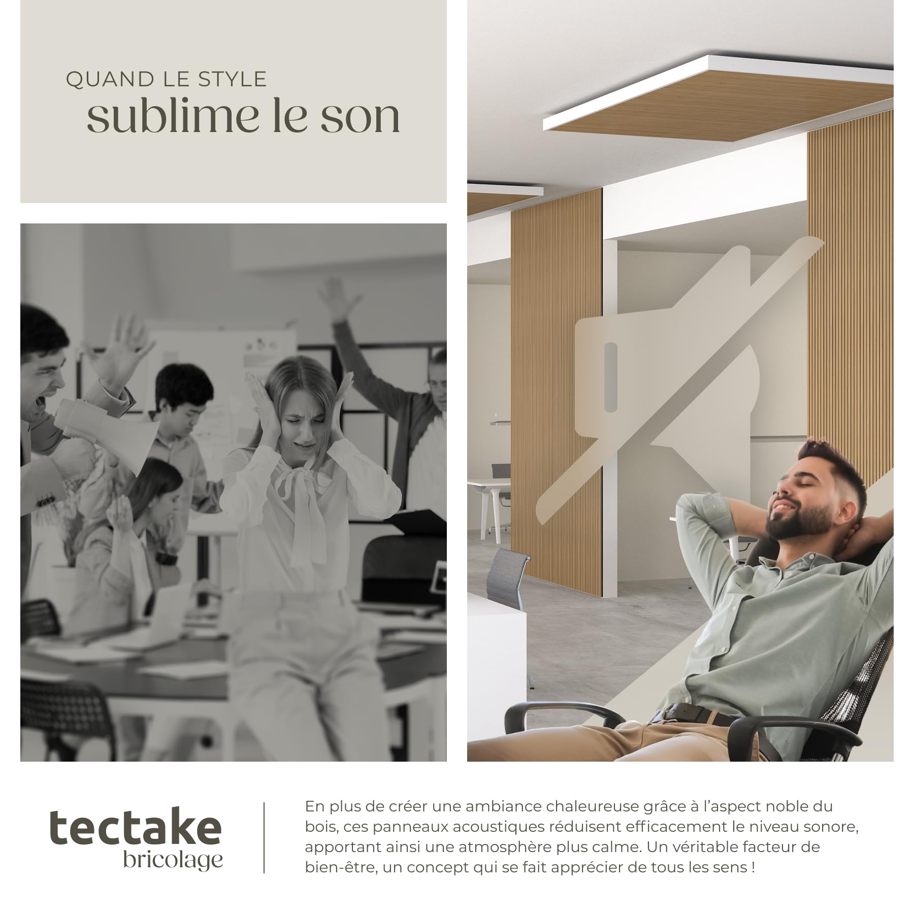 tectake® Lot de 2 panneaux acoustiques muraux et pour plafond, en Bois MDF, 120 x 60 x 2,1 cm par panneau mural decoratif pour isolation phonique Chambre, Bureau, Studio de musique Decoration murale