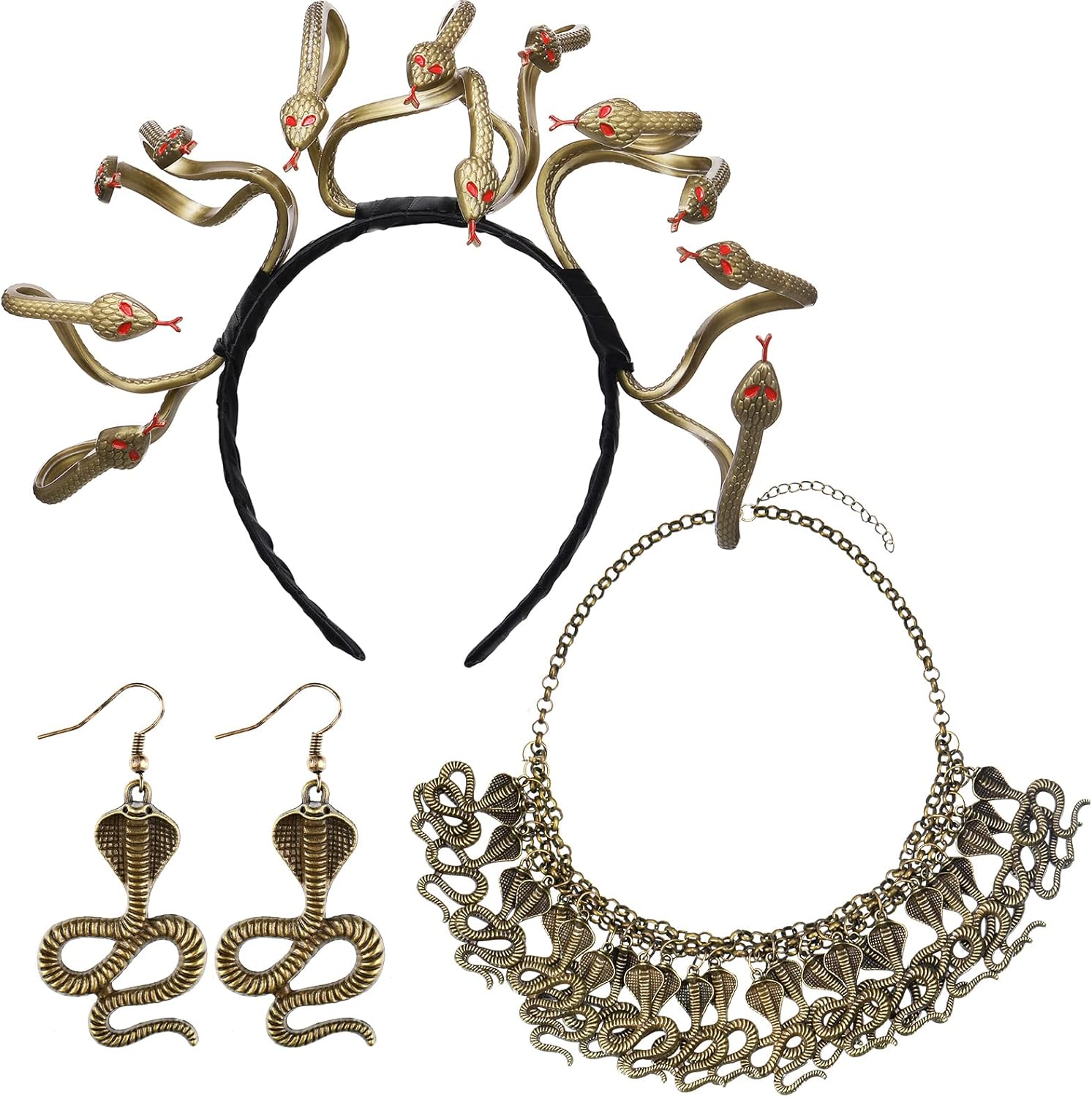 Jutom Medusa Style Snake Headband & Choker Necklace - Multi Layered Snake Earrings for Women - Halloween Medusa Cosplay Costume Accessories