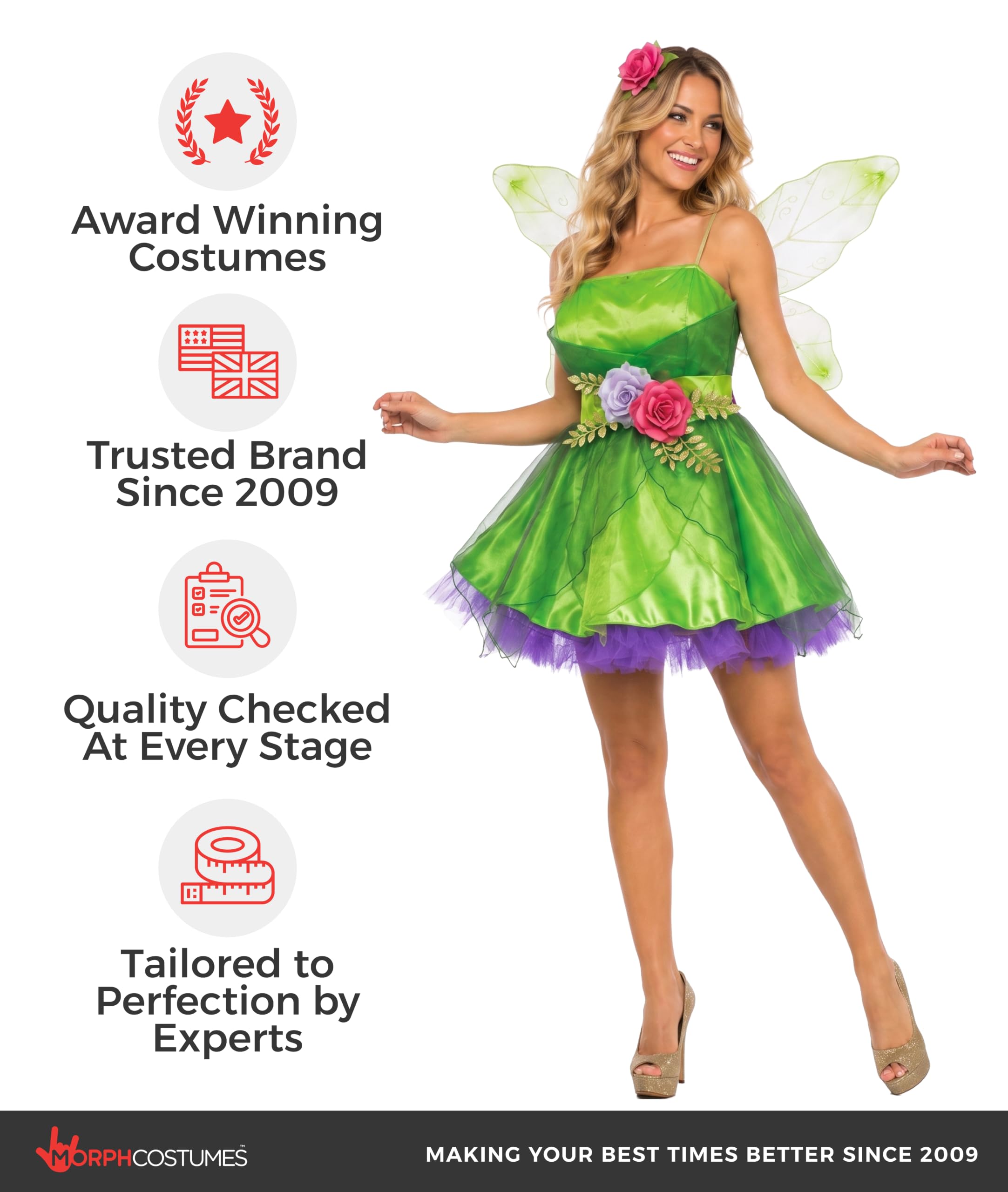 Fun Shack Deguisement Fee des Bois Femme, Costume Fee Halloween Femme | Robe Verte, Ceinture, Ailes Scintillantes & Bandeau, Look de Fée des Bois, Parfait pour Halloween, Idéal pour se Déguiser