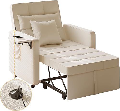 Vista 15 de Vabches Sofá cama 3 en 1 con mesa de ala y puertos USB, silla de terciopelo con respaldo ajustable, fácil montaje, azul