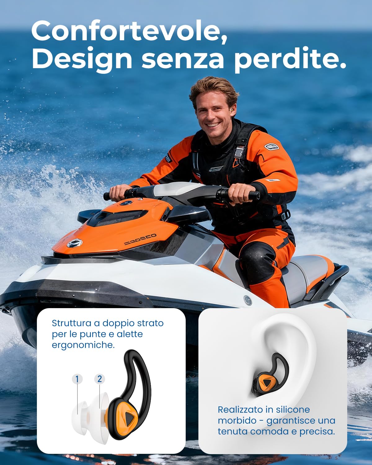 Hearprotek Tappi per orecchie da nuoto, 2 paia silicone riutilizzabile acqua tappi orecchie piscina-Impermeabili per nuotare Bagno Doccia surf (Arancione)