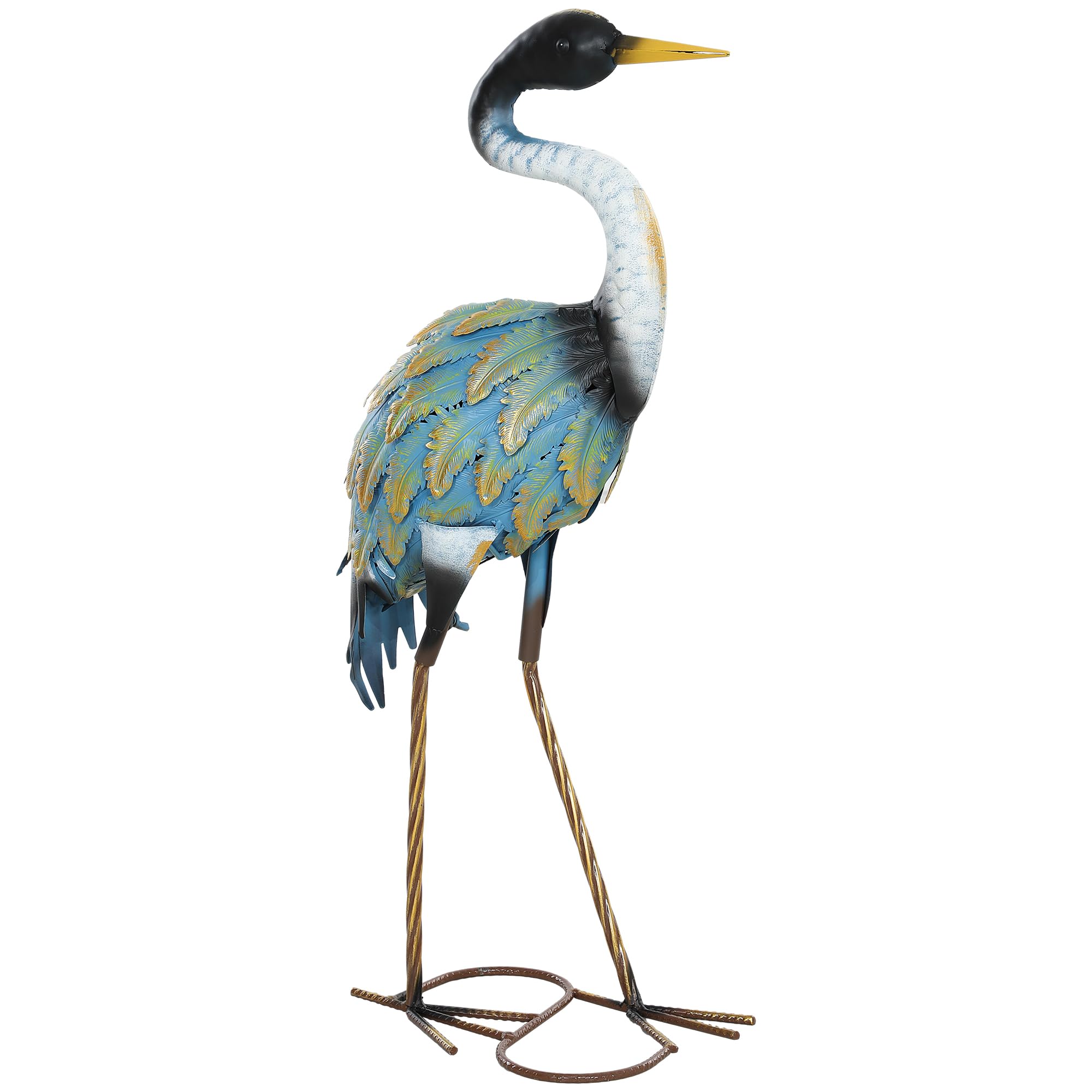 Outsunny Heron Garden Statue, Standing Garden Ornament, Metal Garden Gift with Stakes for Patio Pond Landscape Decoration, Multi-Colour