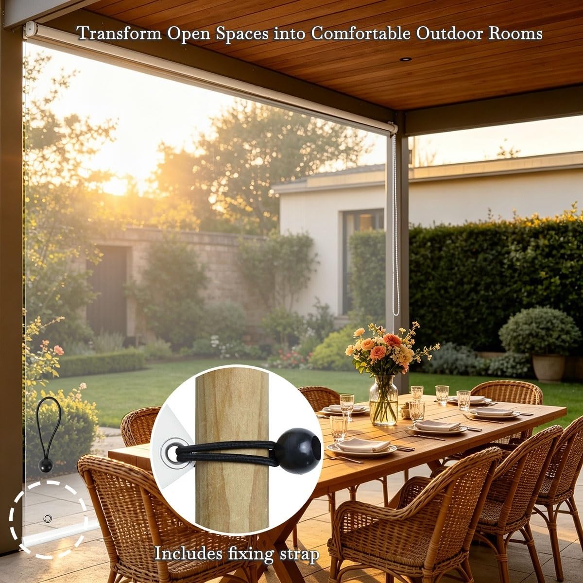 Generico Tenda Rullo PVC Trasparente Esterno Impermeabile pergola | Tenda rullo termica trasparente per pergola 80/120/180/220 cm, facile montaggio, antivento(B150xH250cm)