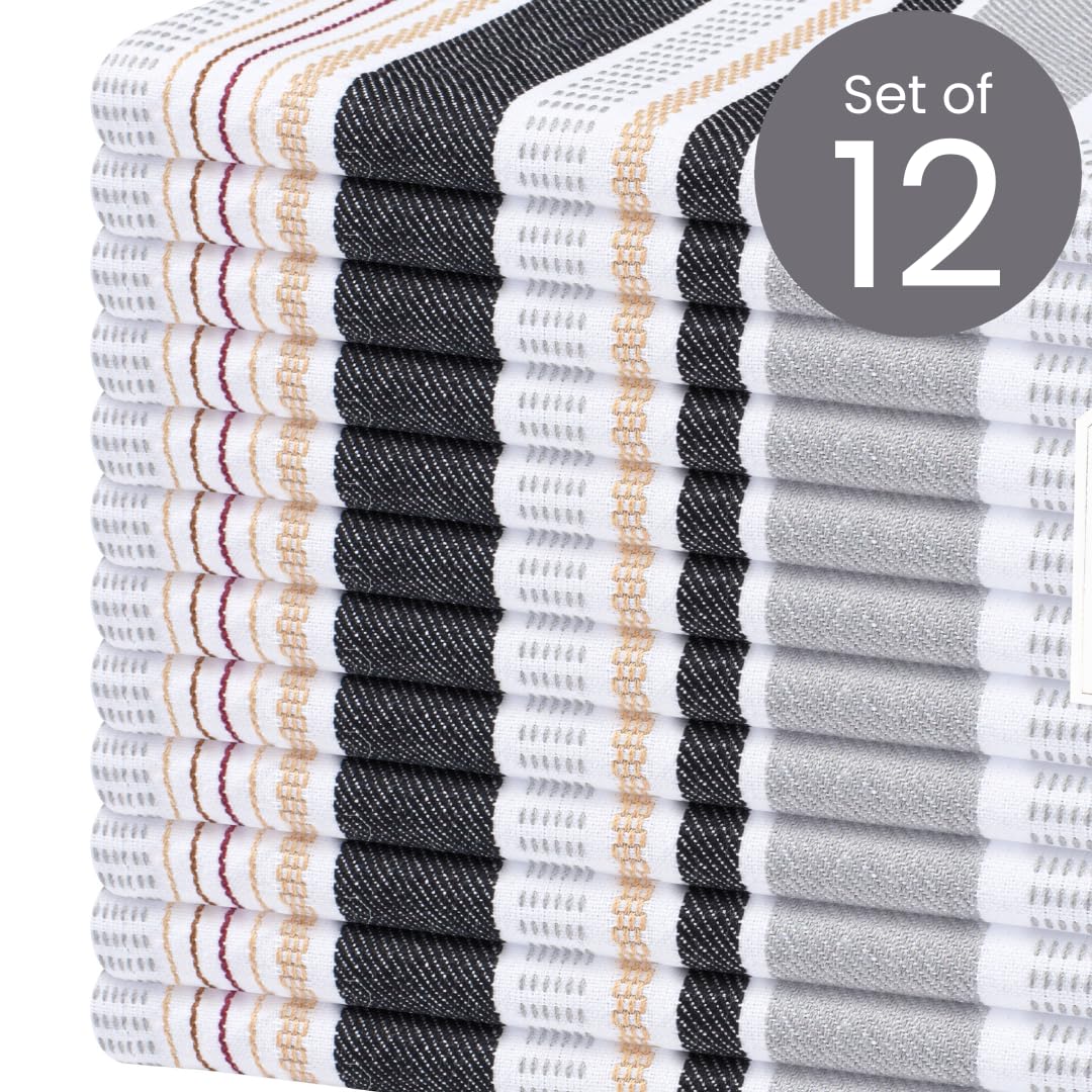 Comfy-co Set of 12 Cloth Napkins 100% Cotton 18x18 inches - Soft Durable Washable - Ideal for Farmhouse Party Wedding Christmas - Perfect Everyday Use Salsa Stripe Table Dinner Napkins Grey Multi