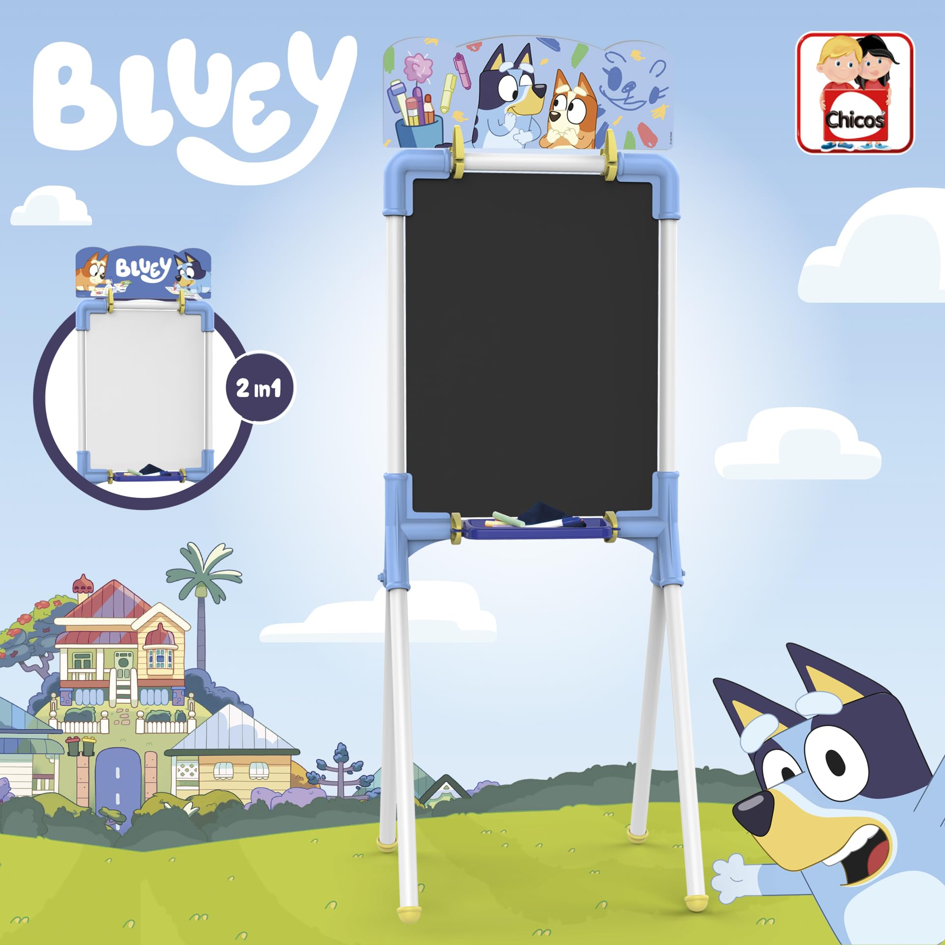 Chicos - Pizarra Bluey | Pizarra infantil 2 en 1 | Material de Gran Resistencia y Durabilidad | A Partir de 3 Años (53053)