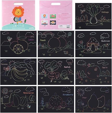 Amazon スクラッチアート スクラッチ塗装 はがき 10枚入り 削るだけで美しいアート 塗り絵 ペーパーアート フルーツシリーズ 26x19cm ペーパーアート 通販