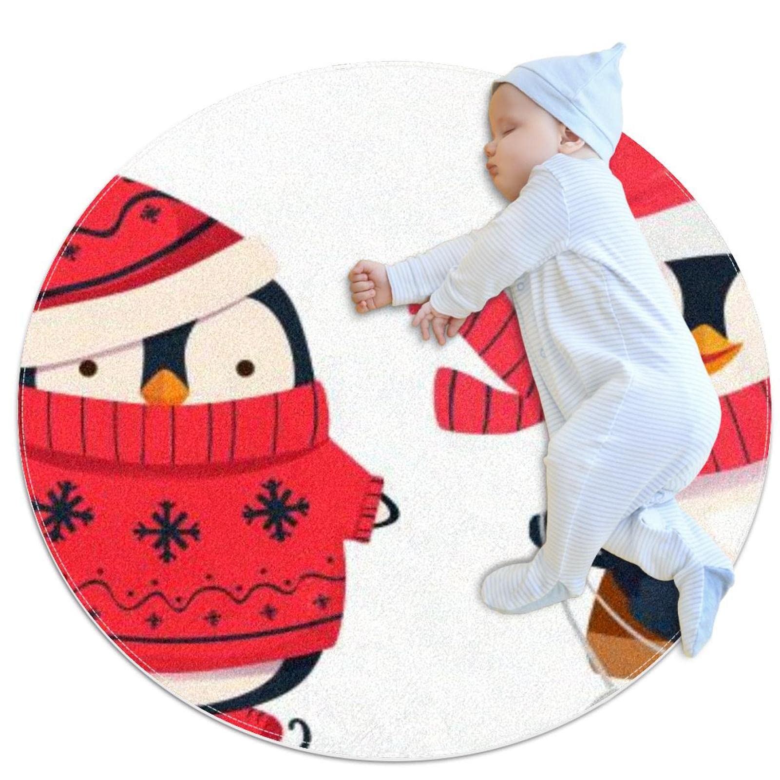 Tapis de Noël pingouins 100x100 cm, l'ambiance festive dans votre salon